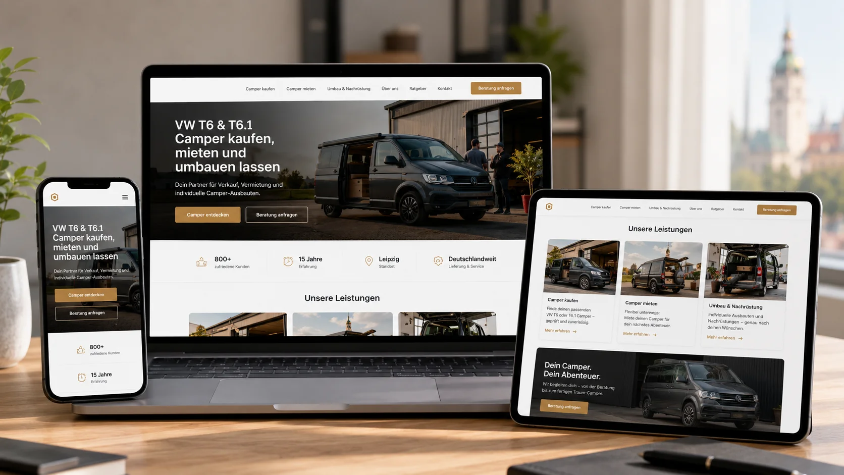 geyerliner.de auf Laptop, Tablet und Smartphone – responsives Design für ein lokales Unternehmen in Leipzig