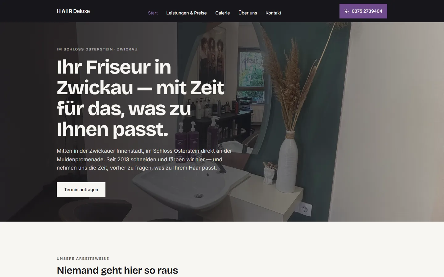 Startseite von deluxe-hair-deluxe.de als Webdesign-Referenz