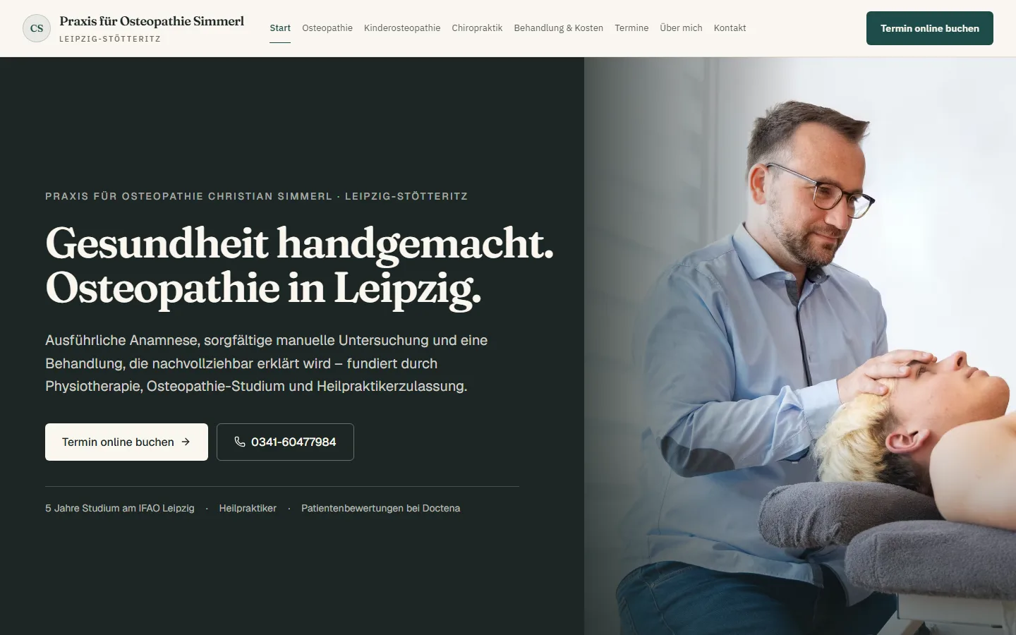 Startseite von osteopathie-simmerl.de als Webdesign-Referenz